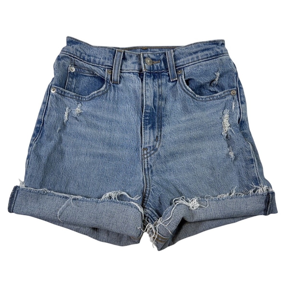 Levi's Premium 70s High Flare Reworked Denim Shorts 25 Distressed Cut‎ Off READ